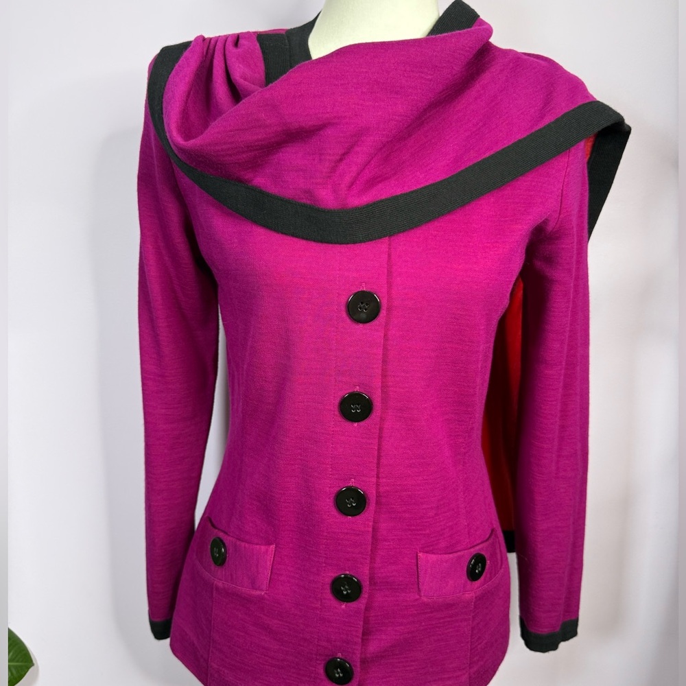 Vintage Adrienne Vittadini Purple & Red Button Up Top with Attached Scarf - Picture 3 of 7